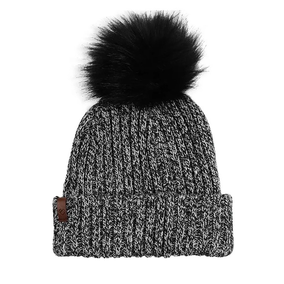 Obermeyer Women's Fir FF Beanie Black White Hat Pom Pom NWT - Picture 6 of 7